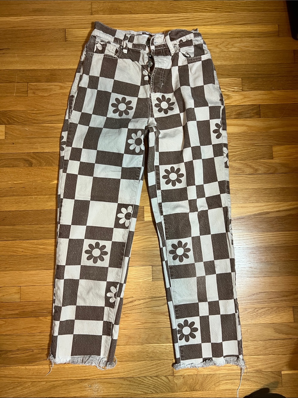 PacSun Brown and White Checkerboard Daisy Jeans